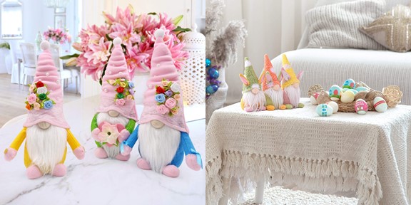 Easter Gnomes Decorations for Home,2 Pack Cute Bunny Tiered Tray Spring  Plush Gnome House Decor Handmade Swedish Tomte Elfs Dwarf Rabbit Doll 